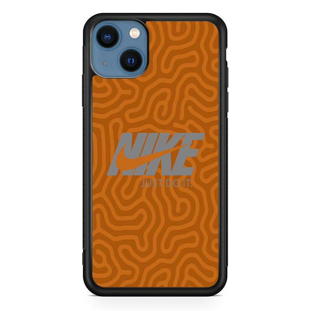 Nike Brown Maze iPhone 15 Plus Case-Rubber Black (2D Case)-Oxvistore