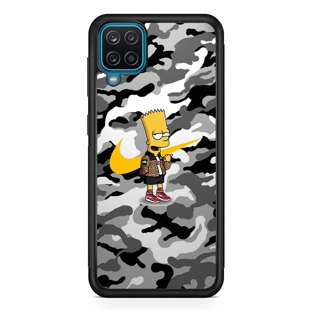 Nike Camo Theme and Bart Code Samsung Galaxy A12 Case-Rubber Black (2D Case)-Oxvistore