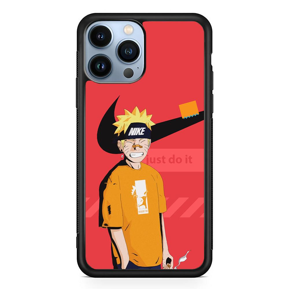 Nike Cover with Naruto iPhone 14 Pro Max Case-Rubber Black (2D Case)-Oxvistore