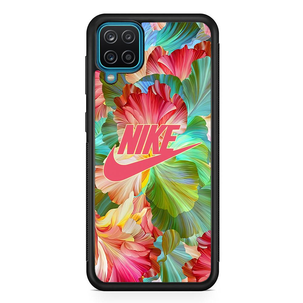 Nike Floral Beauty Samsung Galaxy A12 Case-Rubber Black (2D Case)-Oxvistore