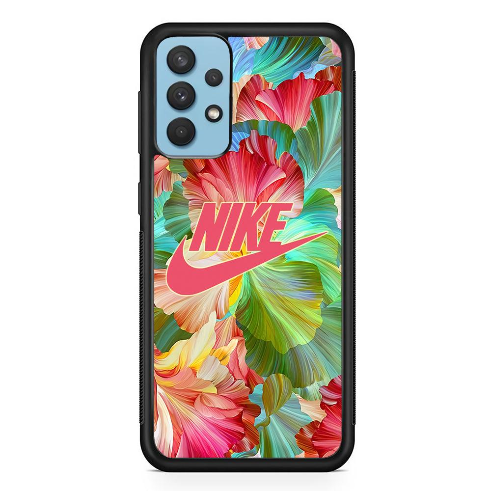 Nike Floral Beauty Samsung Galaxy A32 Case-Rubber Black (2D Case)-Oxvistore