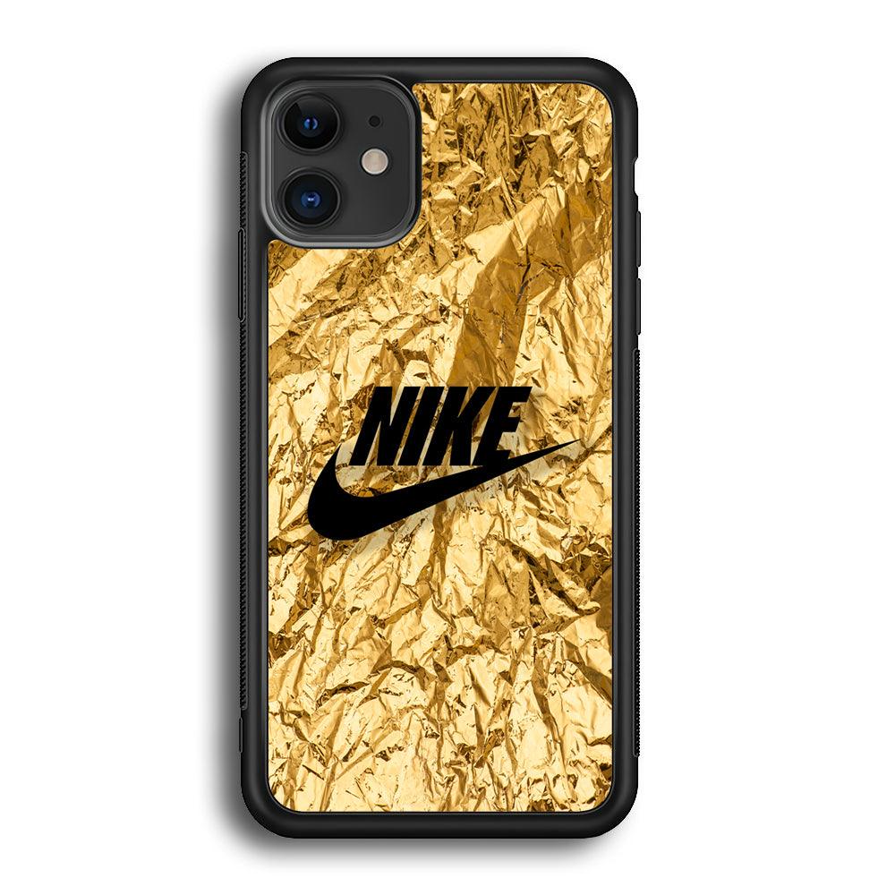 Nike Gold Paper iPhone 12 Case-Rubber Black (2D Case)-Oxvistore