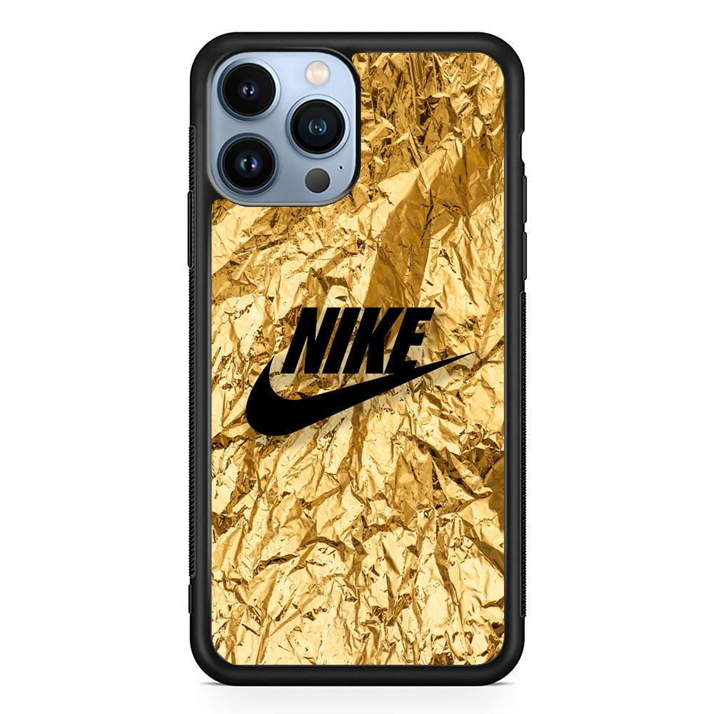 Nike Gold Paper iPhone 14 Pro Max Case-Rubber Black (2D Case)-Oxvistore
