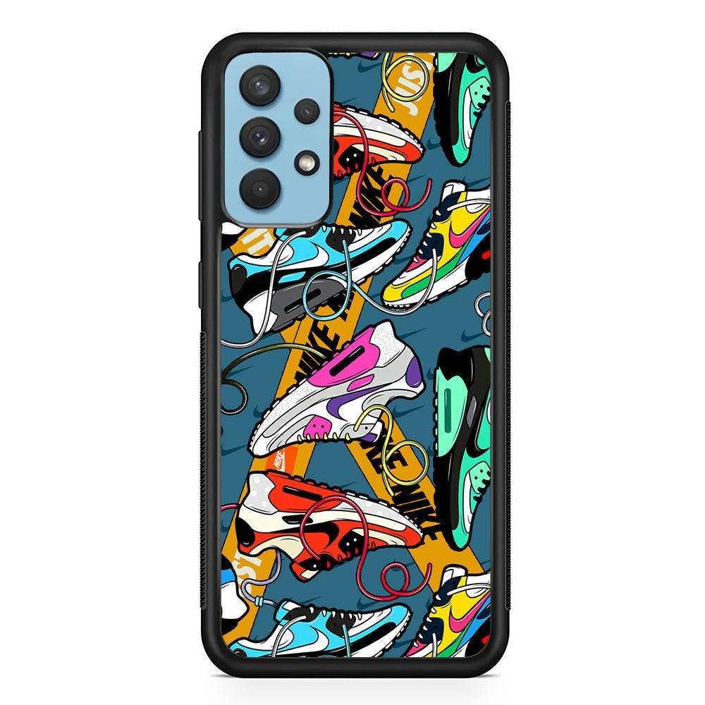 Nike Twister Shoelaces Samsung Galaxy A32 Case-Rubber Black (2D Case)-Oxvistore