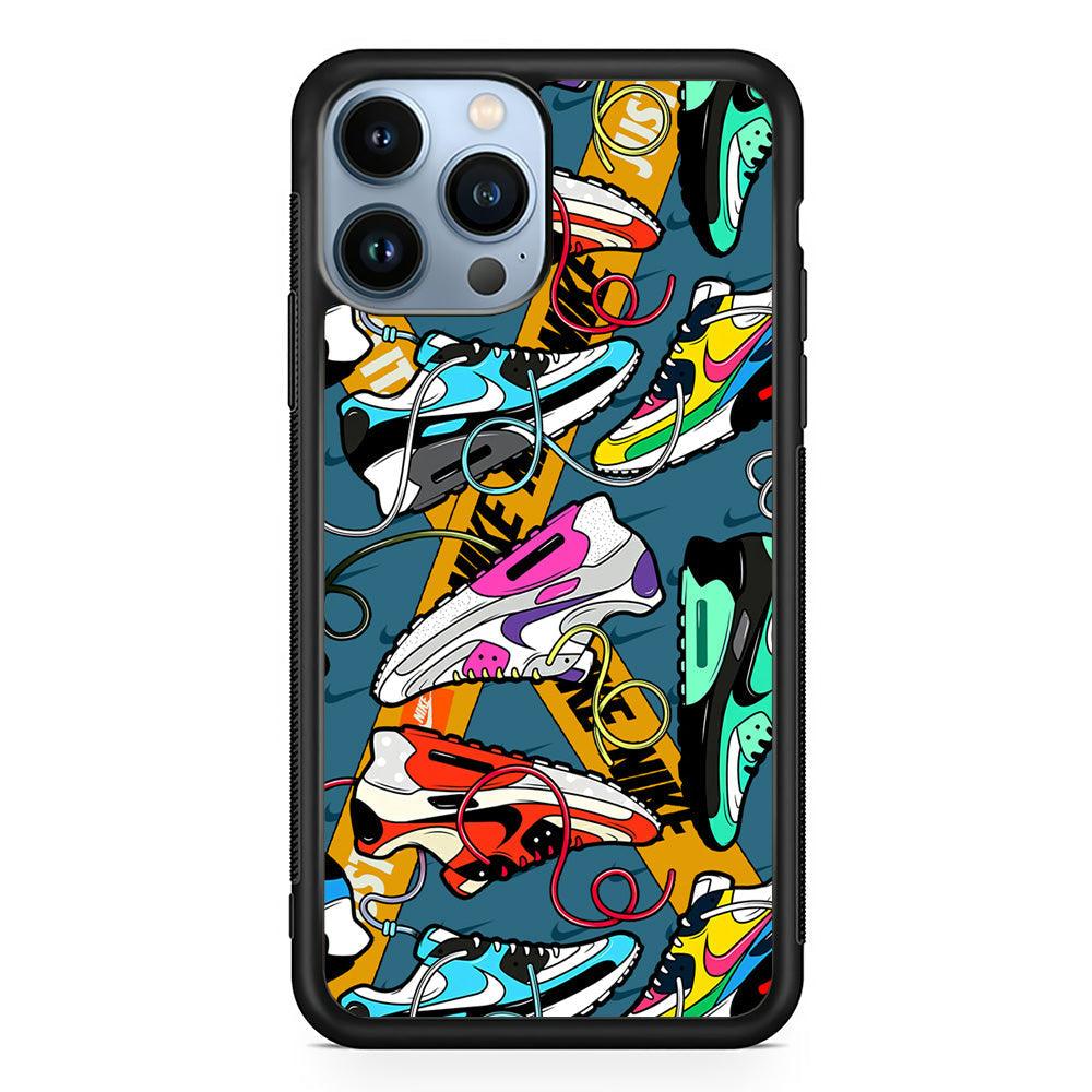 Nike Twister Shoelaces iPhone 14 Pro Max Case-Rubber Black (2D Case)-Oxvistore