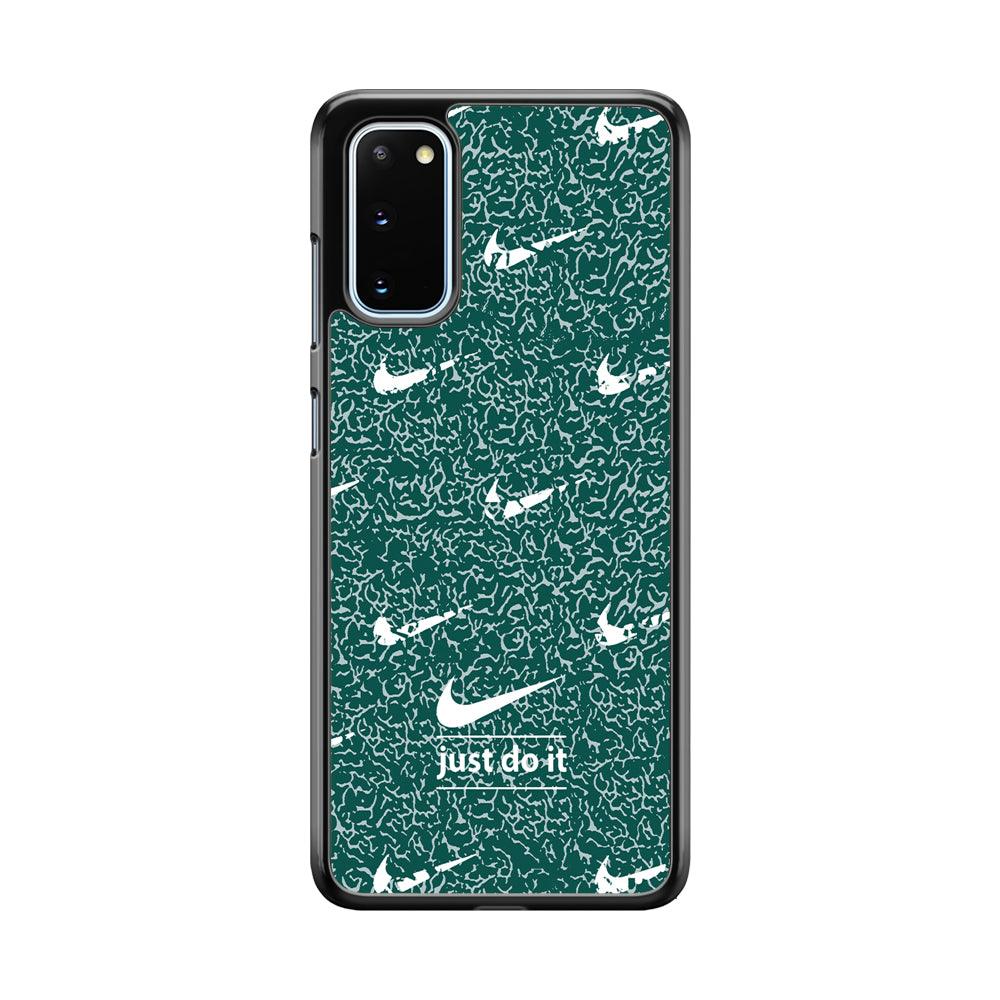 Nike White in Green Patern Samsung Galaxy S20 Case-Rubber Black (2D Case)-Oxvistore