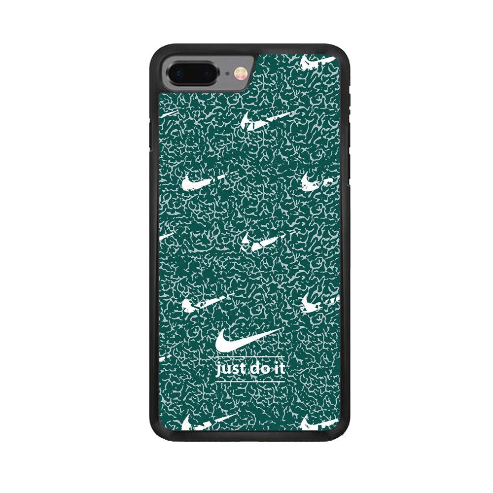 Nike White in Green Patern iPhone 7 Plus Case-Rubber Black (2D Case)-Oxvistore