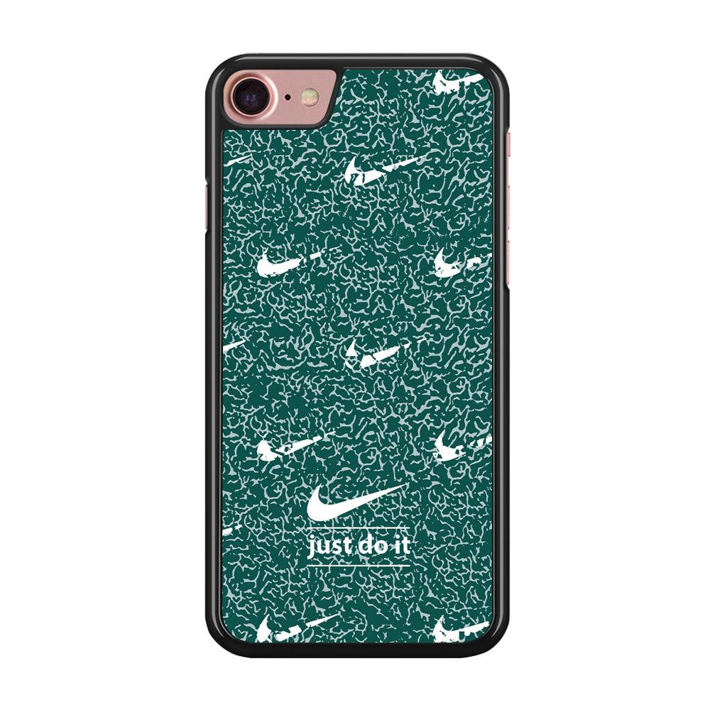 Nike White in Green Patern iPhone 7 Case-Rubber Black (2D Case)-Oxvistore