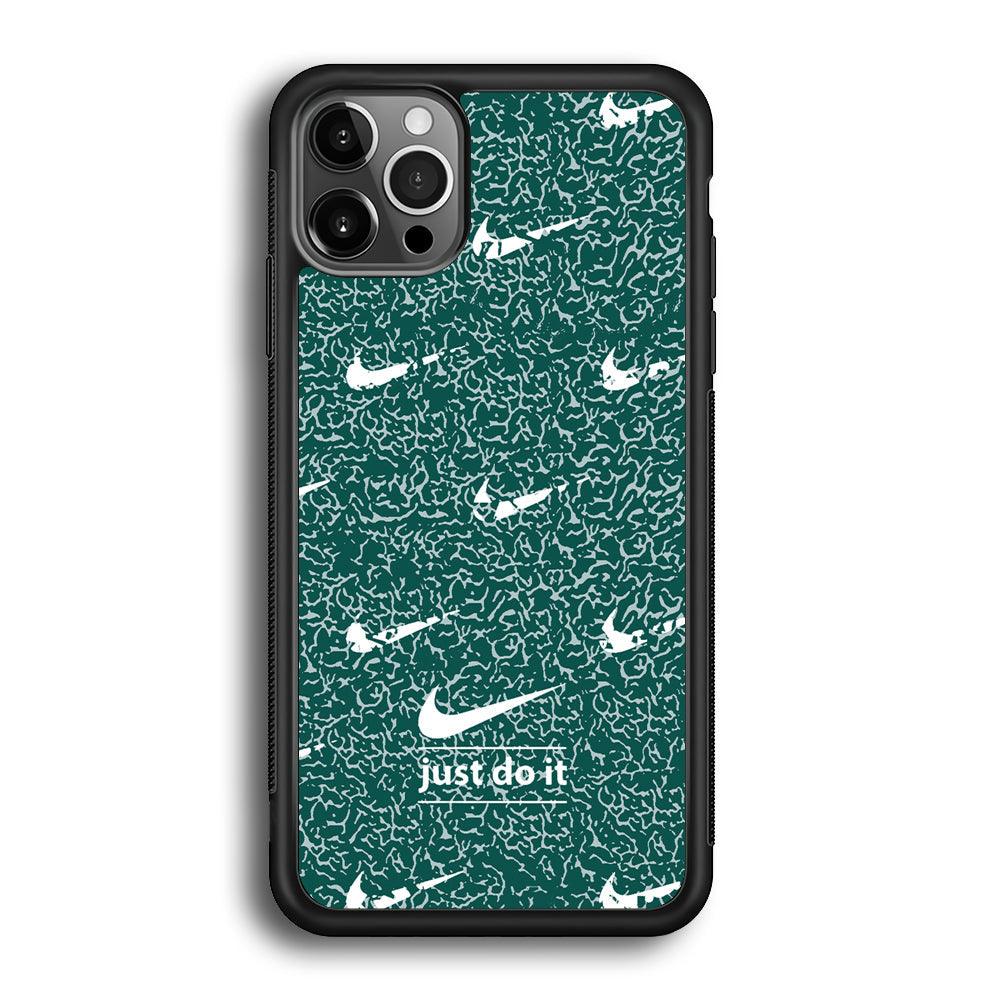 Nike White in Green Patern iPhone 12 Pro Case-Rubber Black (2D Case)-Oxvistore