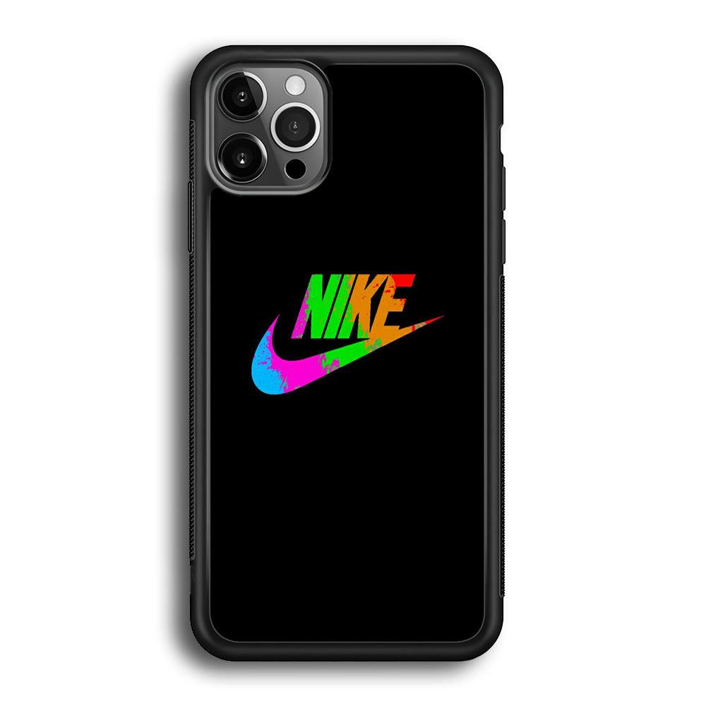 Nike Word Rainbow iPhone 12 Pro Case-Rubber Black (2D Case)-Oxvistore