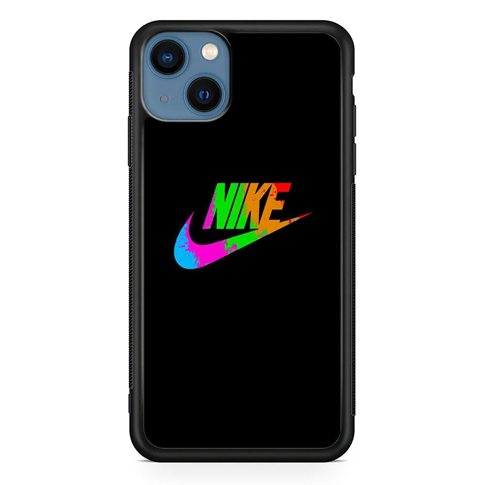 Nike Word Rainbow iPhone 13 Case-Rubber Black (2D Case)-Oxvistore