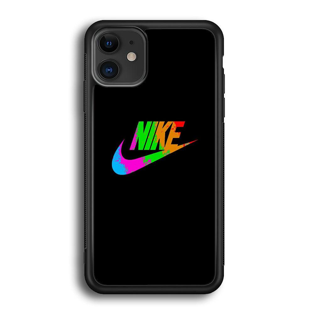 Nike Word Rainbow iPhone 12 Case-Rubber Black (2D Case)-Oxvistore