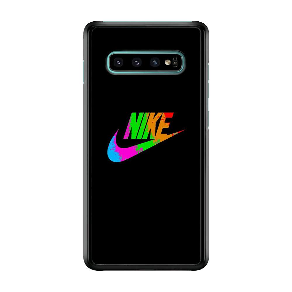 Nike Word Rainbow Samsung Galaxy S10 Case-Rubber Black (2D Case)-Oxvistore