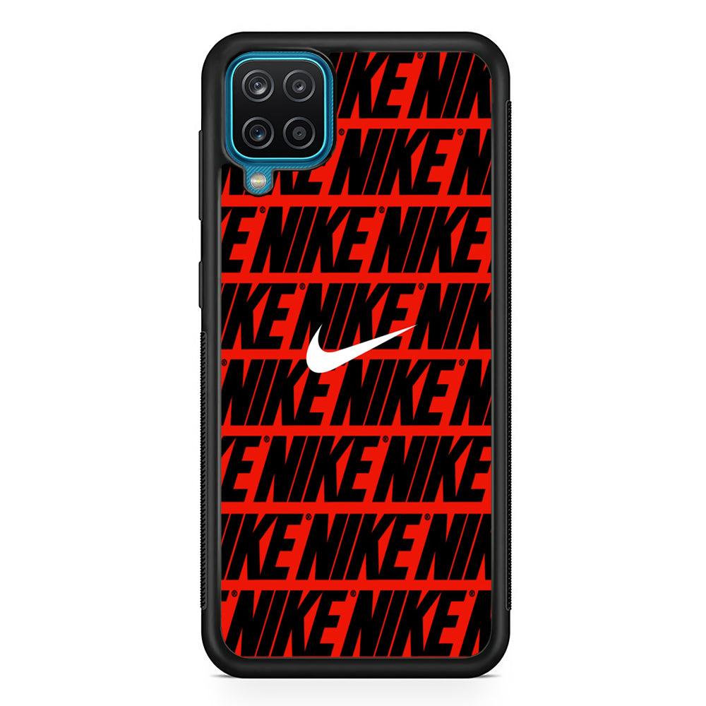 Nike in Red Samsung Galaxy A12 Case-Rubber Black (2D Case)-Oxvistore