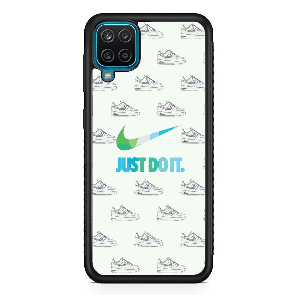 Nike logo in Shoes Collage Samsung Galaxy A12 Case-Rubber Black (2D Case)-Oxvistore
