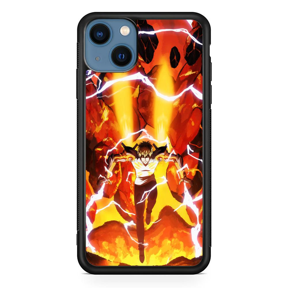 One Punch Man Genos Red Flaming Soil iPhone 15 Case-Rubber Black (2D Case)-Oxvistore