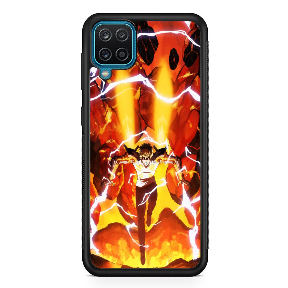 One Punch Man Genos Red Flaming Soil Samsung Galaxy A12 Case-Rubber Black (2D Case)-Oxvistore