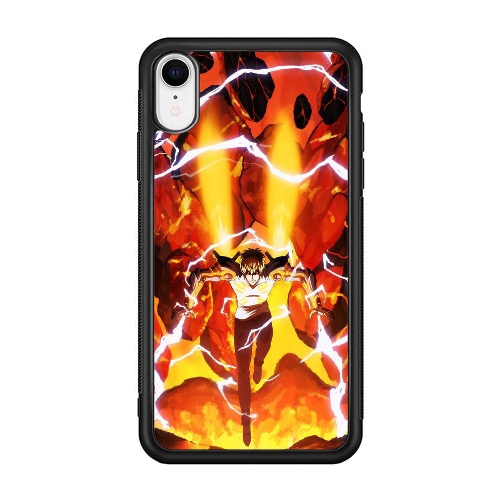 One Punch Man Genos Red Flaming Soil iPhone XR Case-Rubber Black (2D Case)-Oxvistore