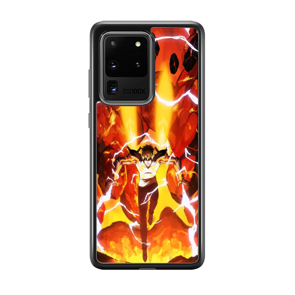 One Punch Man Genos Red Flaming Soil Samsung Galaxy S20 Ultra Case-Rubber Black (2D Case)-Oxvistore