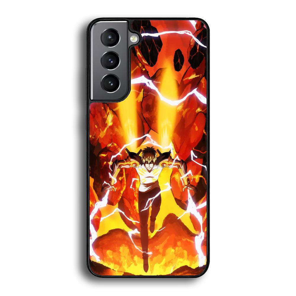 One Punch Man Genos Red Flaming Soil Samsung Galaxy S21 Case-Rubber Black (2D Case)-Oxvistore