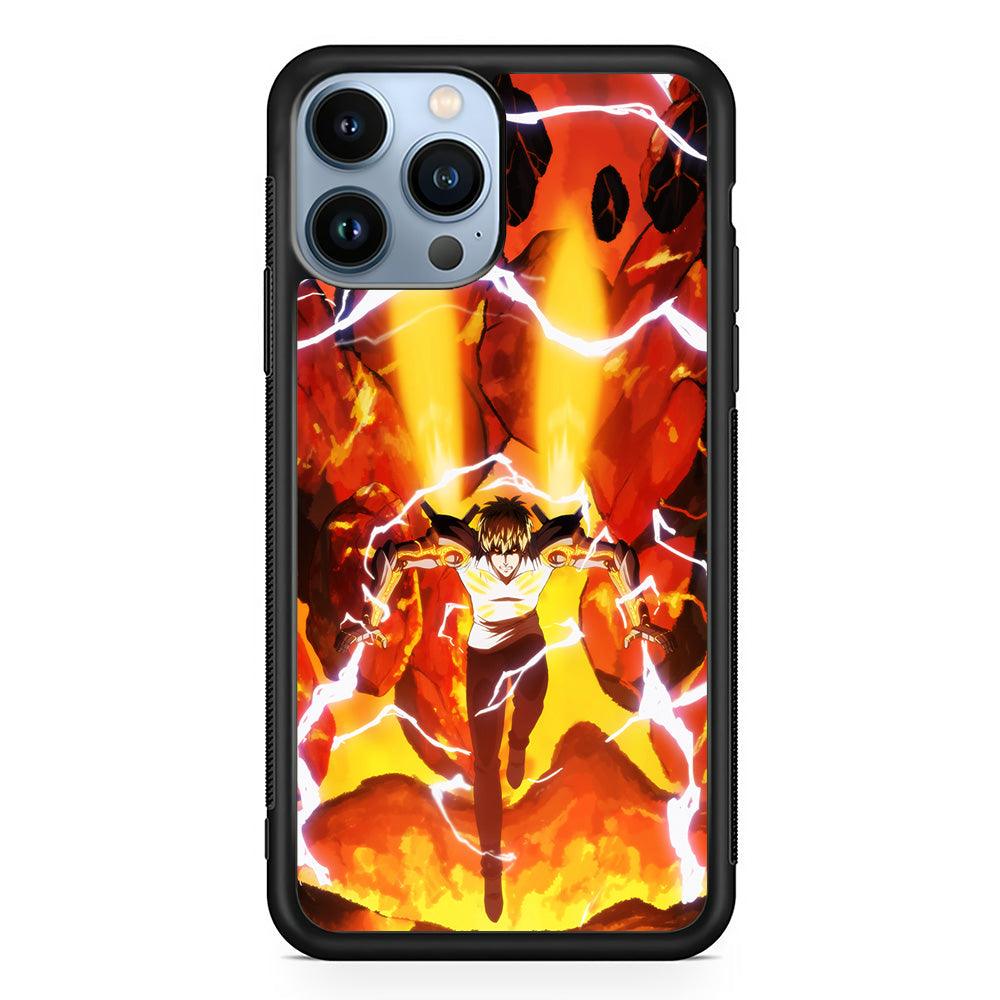 One Punch Man Genos Red Flaming Soil iPhone 14 Pro Max Case-Rubber Black (2D Case)-Oxvistore