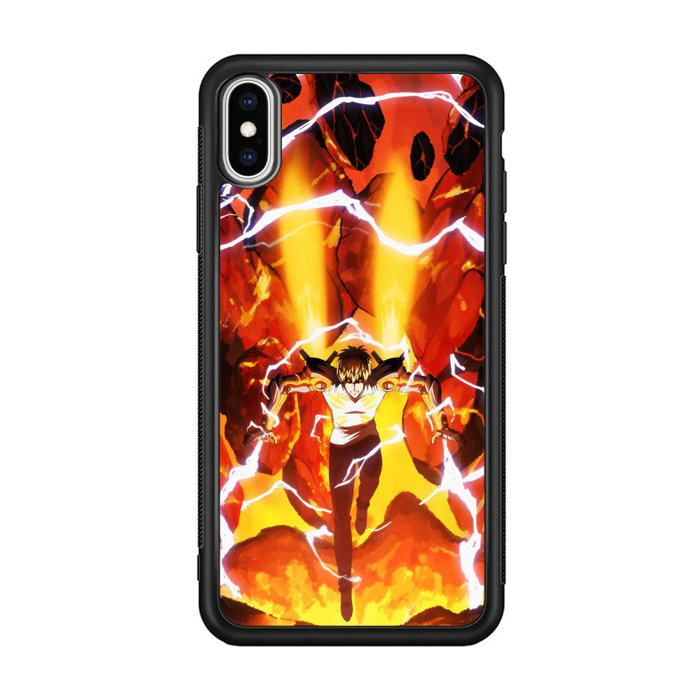 One Punch Man Genos Red Flaming Soil iPhone X Case-Rubber Black (2D Case)-Oxvistore