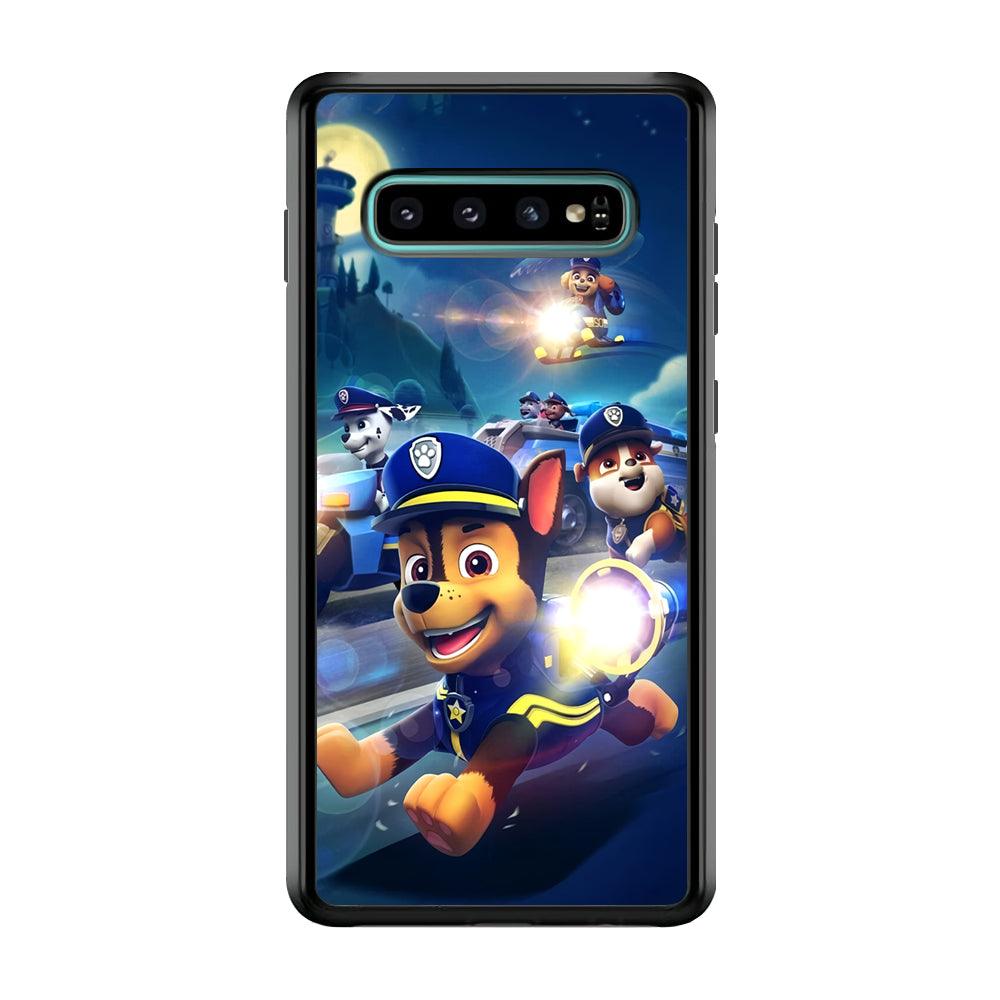 Paw Patrol Night on Duty Samsung Galaxy S10 Case-Rubber Black (2D Case)-Oxvistore