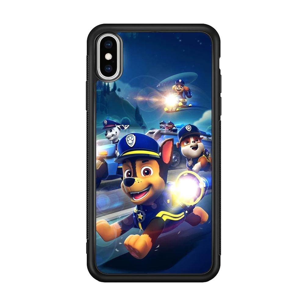 Paw Patrol Night on Duty iPhone XS Case-Rubber Black (2D Case)-Oxvistore
