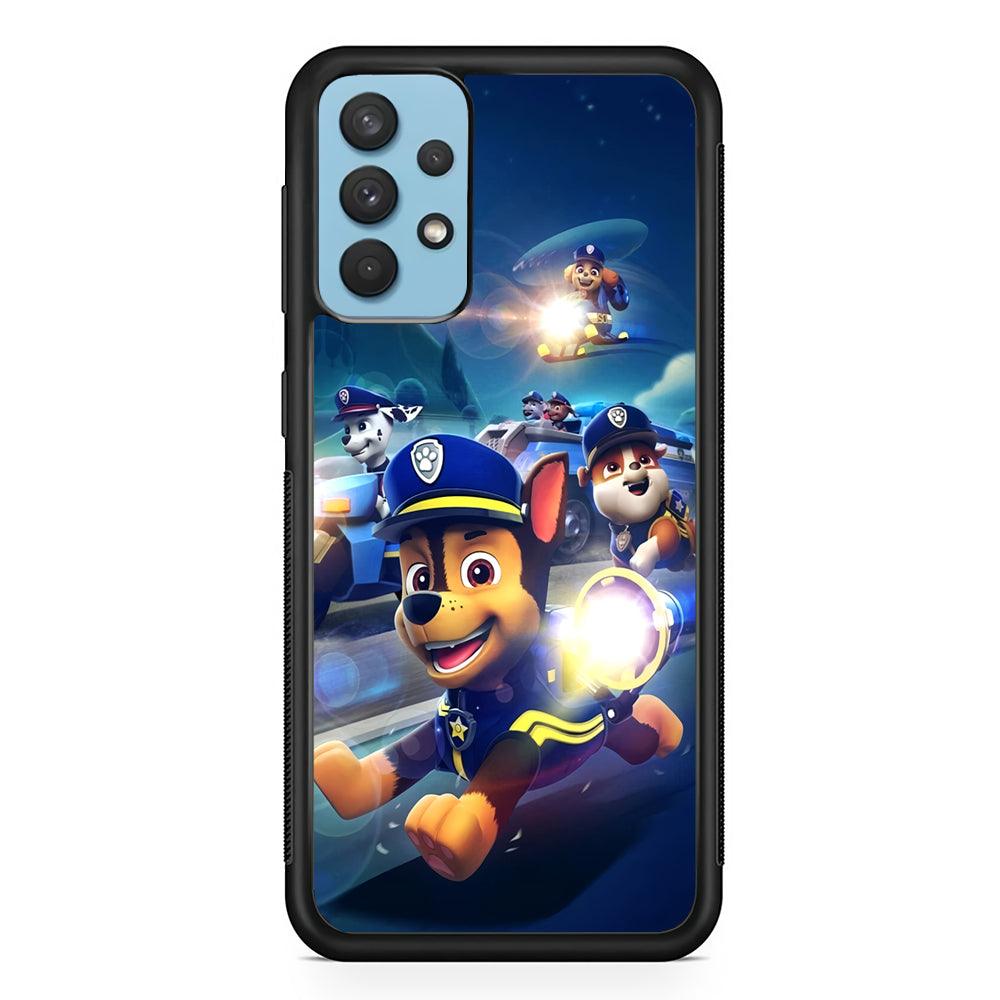 Paw Patrol Night on Duty Samsung Galaxy A32 Case-Rubber Black (2D Case)-Oxvistore