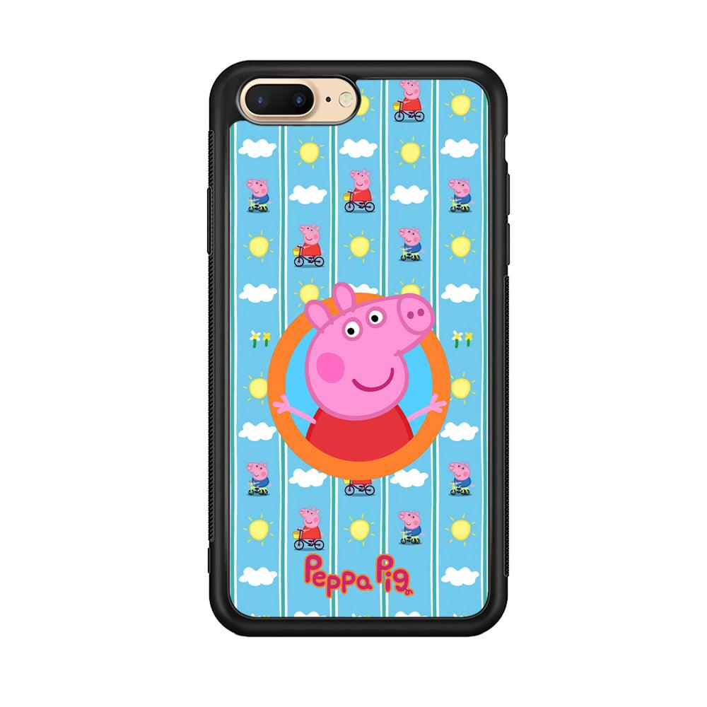 Peppa Pig Circle Frame iPhone 8 Plus Case-Rubber Black (2D Case)-Oxvistore