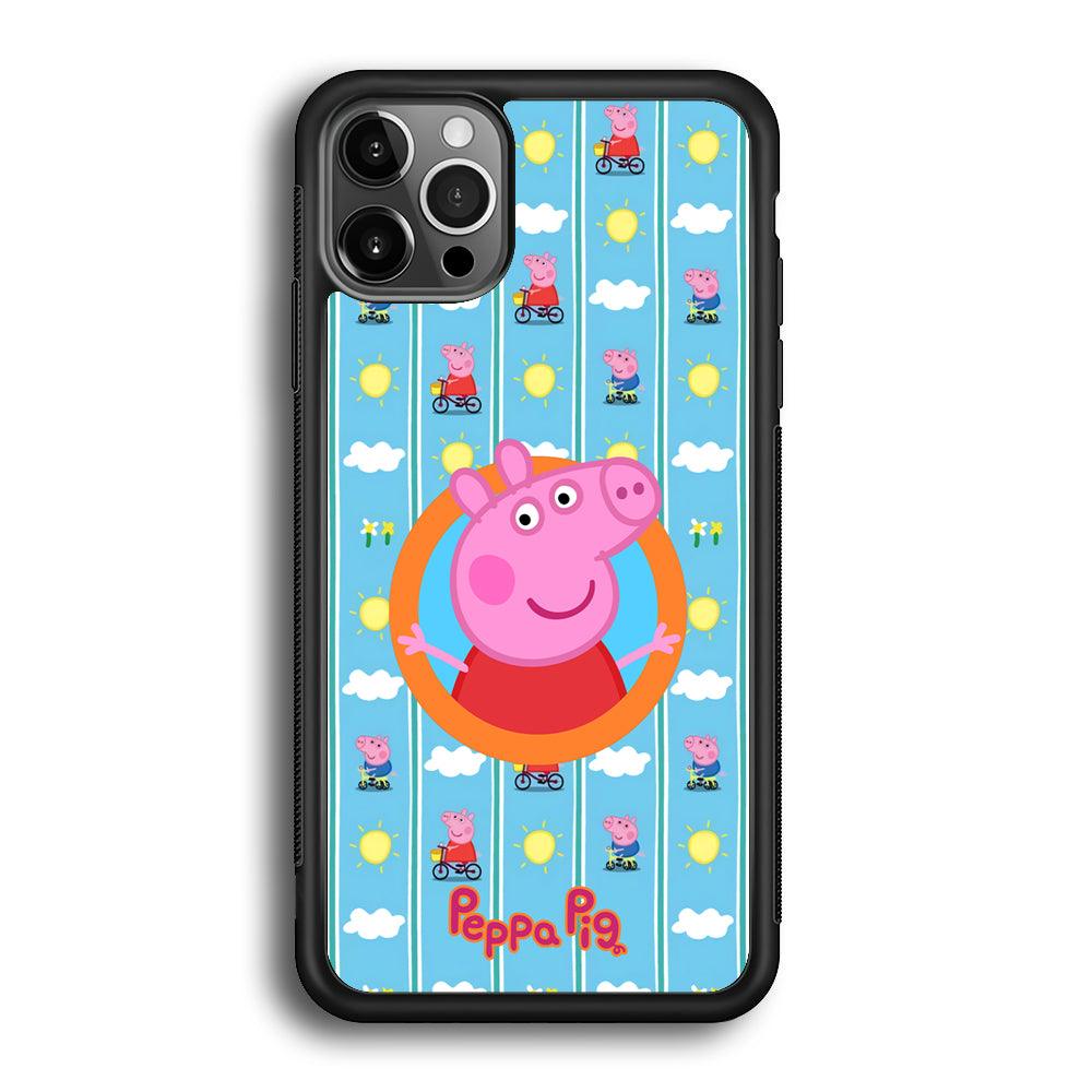Peppa Pig Circle Frame iPhone 12 Pro Max Case-Rubber Black (2D Case)-Oxvistore