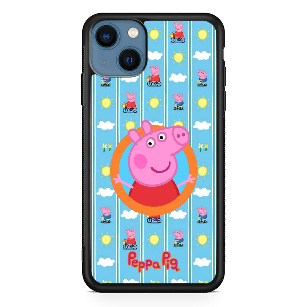 Peppa Pig Circle Frame iPhone 15 Case-Rubber Black (2D Case)-Oxvistore