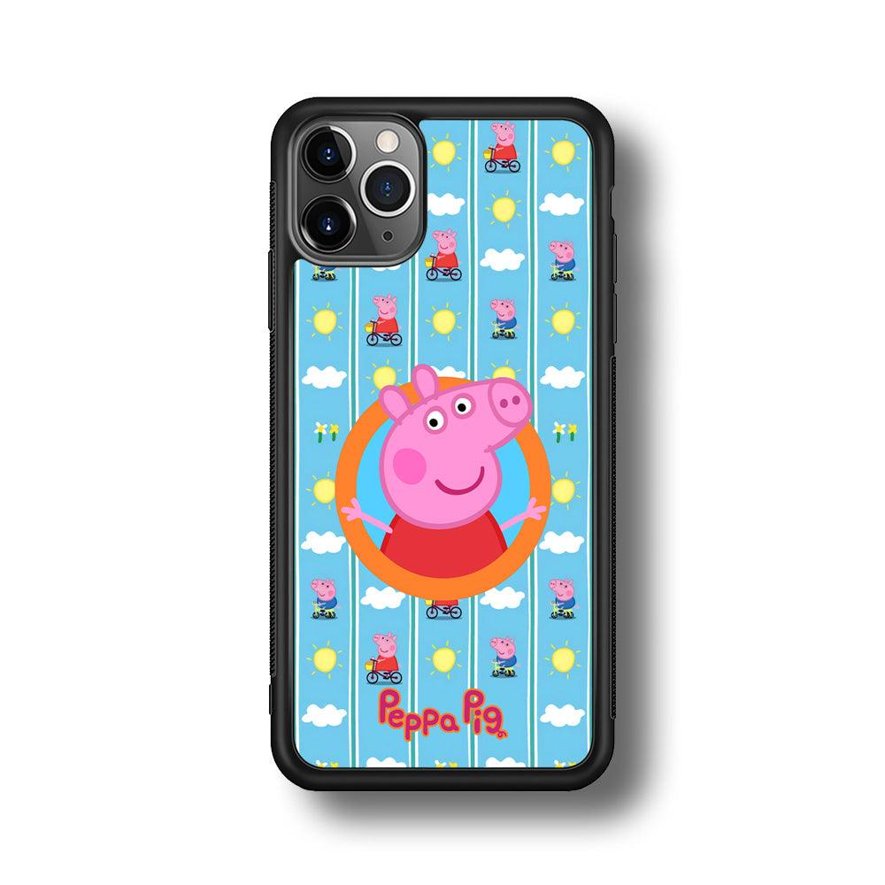 Peppa Pig Circle Frame iPhone 11 Pro Case-Rubber Black (2D Case)-Oxvistore