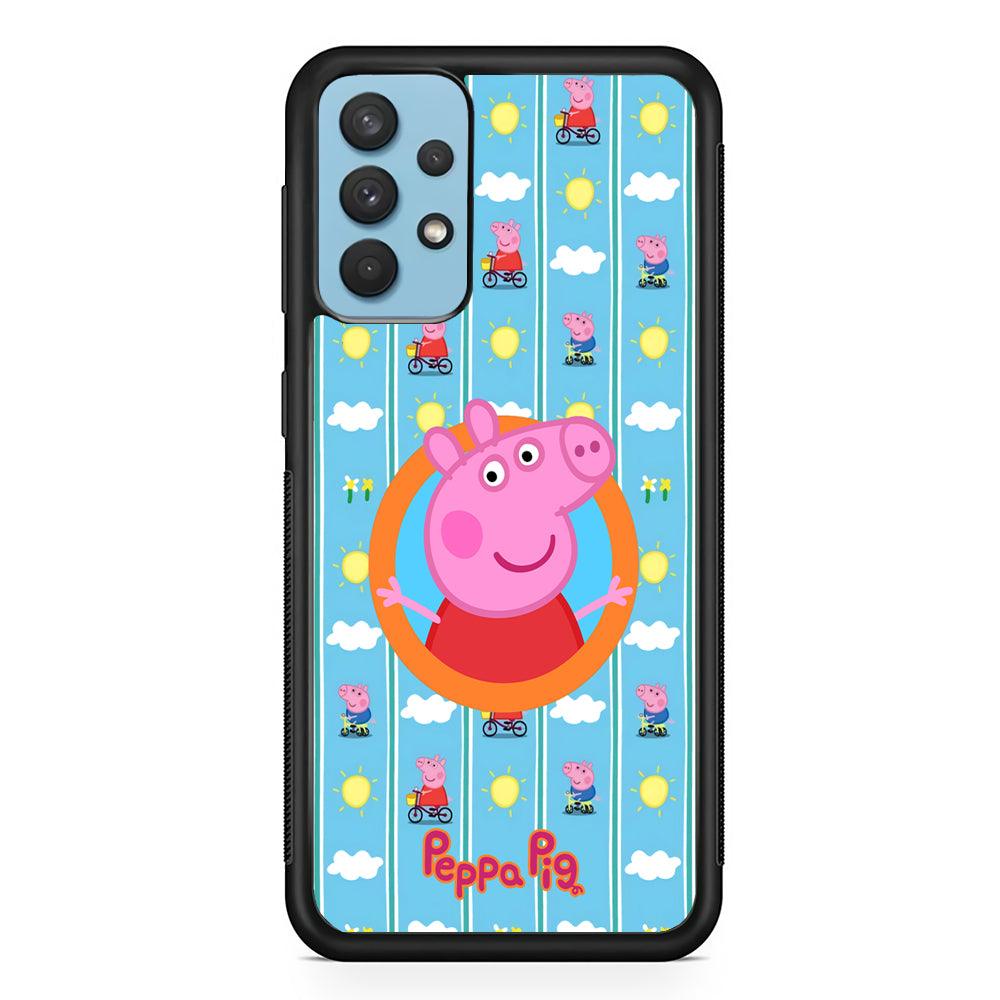 Peppa Pig Circle Frame Samsung Galaxy A32 Case-Rubber Black (2D Case)-Oxvistore