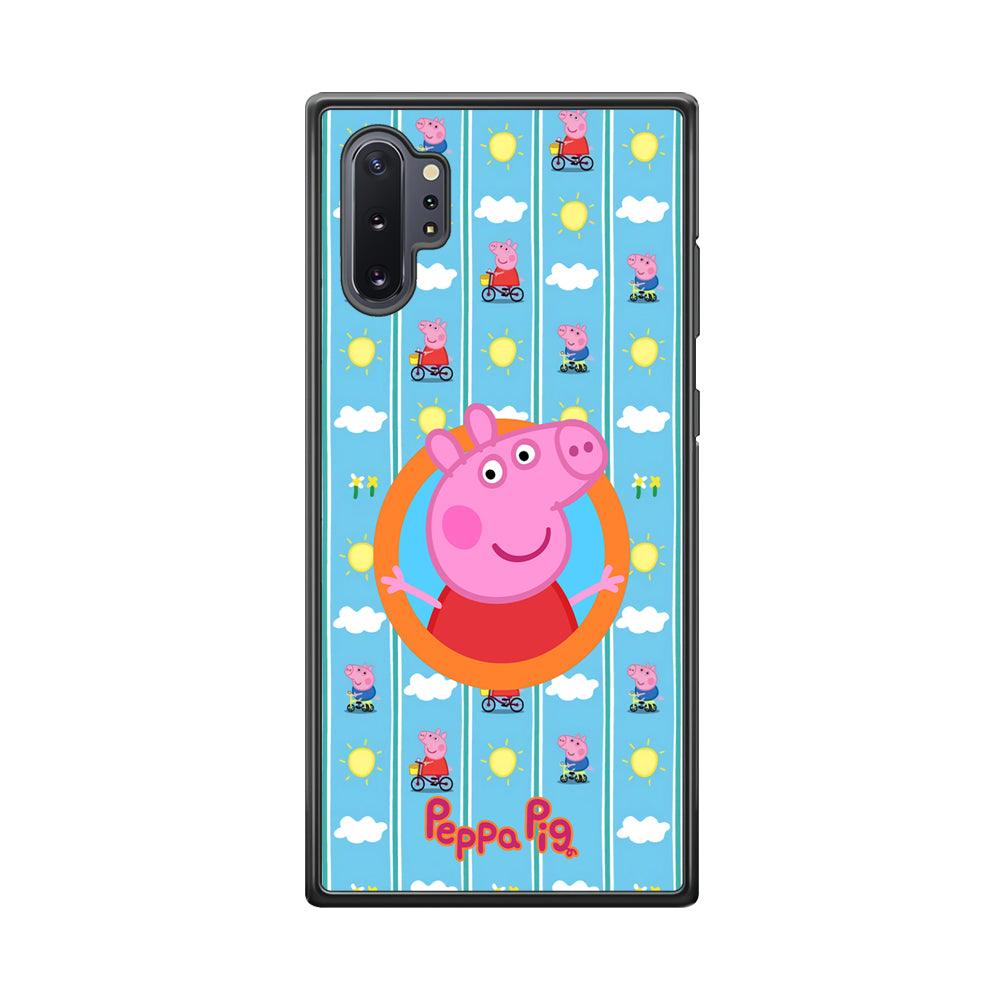 Peppa Pig Circle Frame Samsung Galaxy Note 10 Plus Case-Rubber Black (2D Case)-Oxvistore