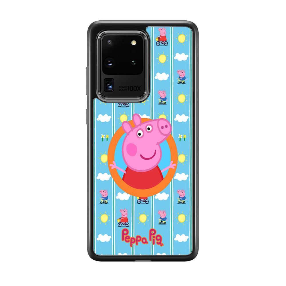 Peppa Pig Circle Frame Samsung Galaxy S20 Ultra Case-Rubber Black (2D Case)-Oxvistore