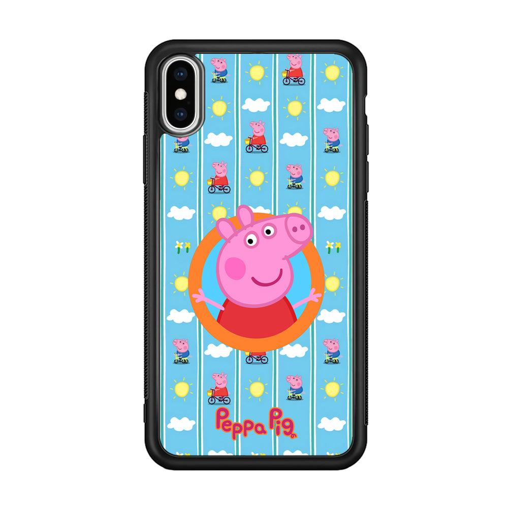 Peppa Pig Circle Frame iPhone Xs Max Case-Rubber Black (2D Case)-Oxvistore
