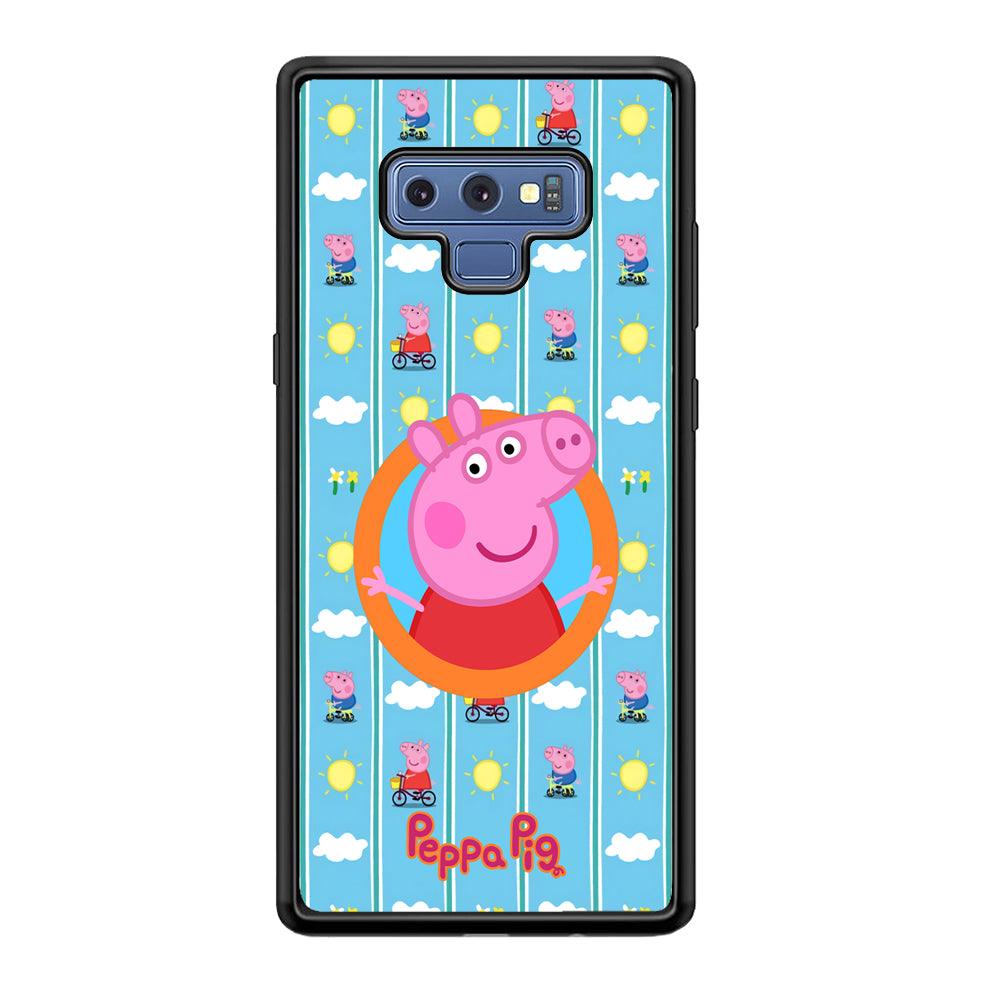 Peppa Pig Circle Frame Samsung Galaxy Note 9 Case-Rubber Black (2D Case)-Oxvistore