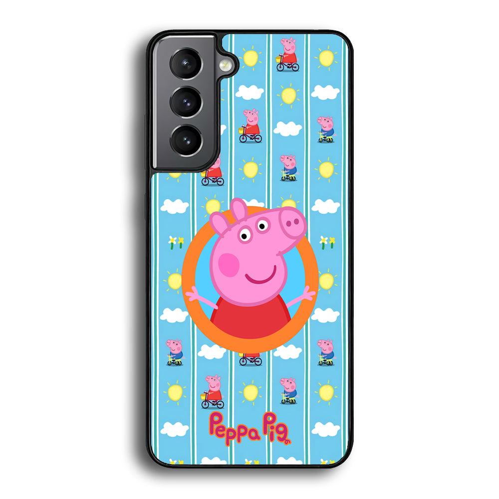 Peppa Pig Circle Frame Samsung Galaxy S22 Plus Case-Rubber Black (2D Case)-Oxvistore