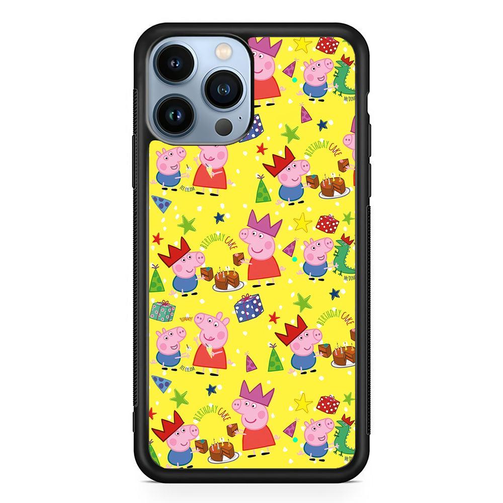 Peppa Pig Happy Birthday Yellow 2D Rubber Phone Case-Black-Oxvistore