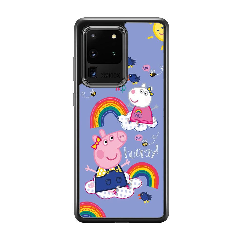 Peppa Pig Rainbow Hip Hop Samsung Galaxy S20 Ultra Case-Rubber Black (2D Case)-Oxvistore