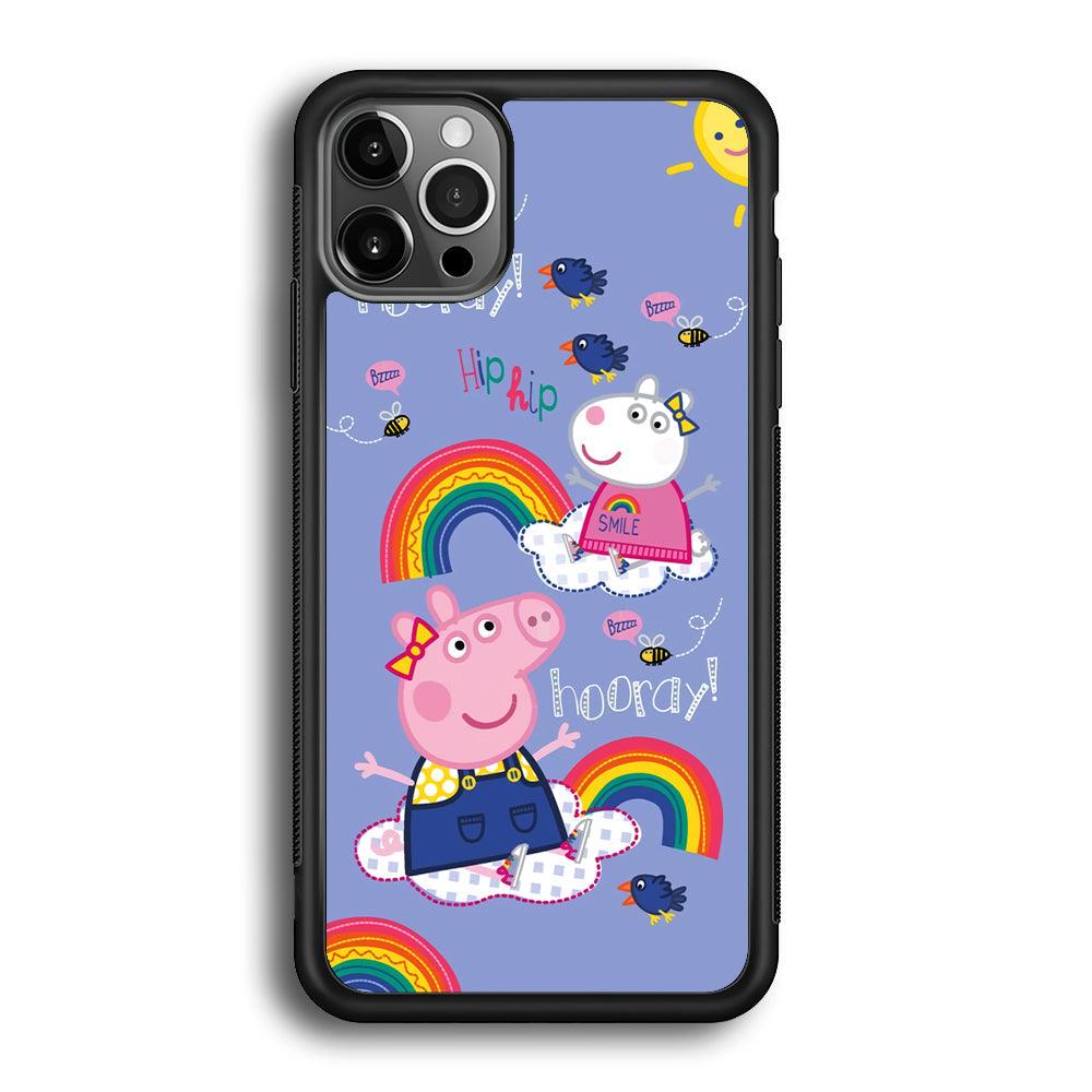 Peppa Pig Rainbow Hip Hop iPhone 12 Pro Case-Rubber Black (2D Case)-Oxvistore