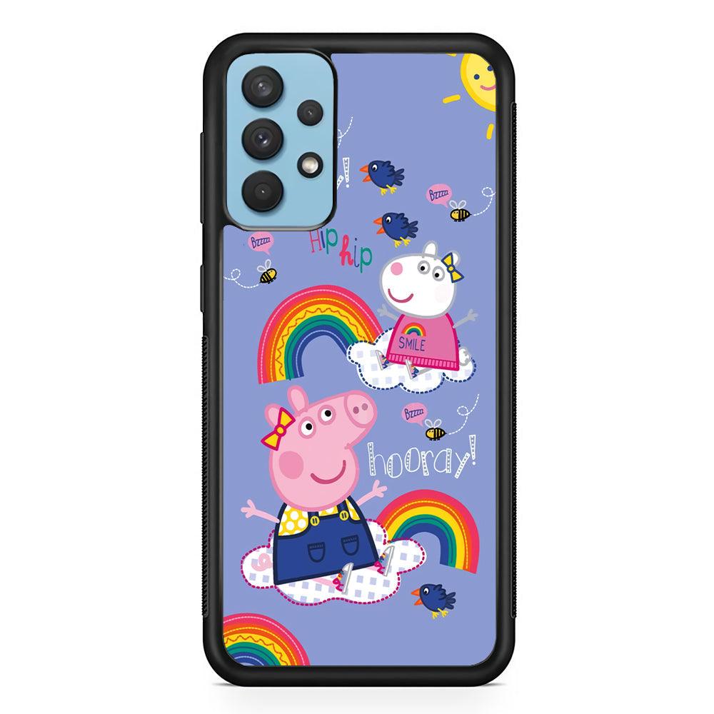 Peppa Pig Rainbow Hip Hop Samsung Galaxy A32 Case-Rubber Black (2D Case)-Oxvistore