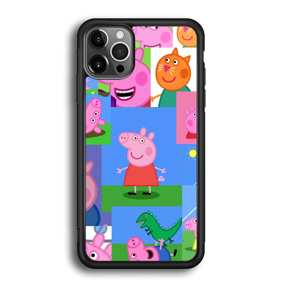Peppa Pig Smiley Pic Collage iPhone 12 Pro Max Case-Rubber Black (2D Case)-Oxvistore