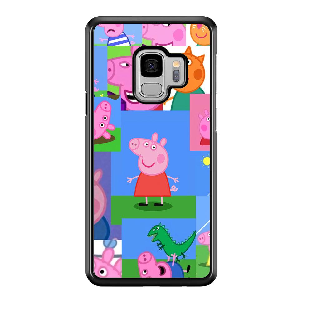 Peppa Pig Smiley Pic Collage Samsung Galaxy S9 Case-Rubber Black (2D Case)-Oxvistore