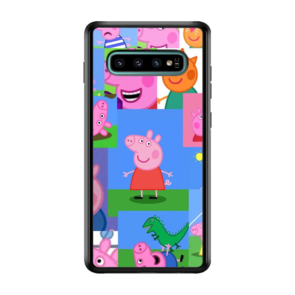 Peppa Pig Smiley Pic Collage Samsung Galaxy S10 Case-Rubber Black (2D Case)-Oxvistore