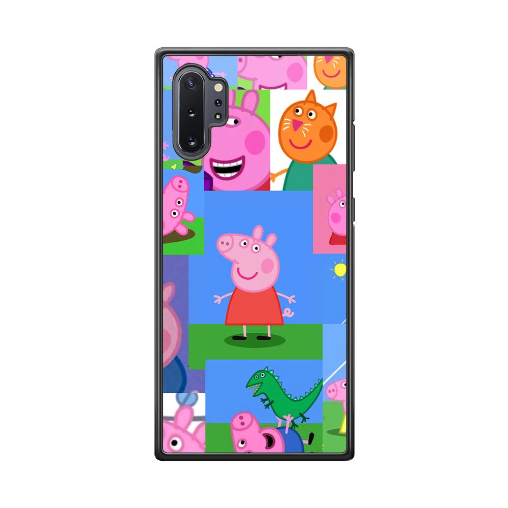 Peppa Pig Smiley Pic Collage Samsung Galaxy Note 10 Plus Case-Rubber Black (2D Case)-Oxvistore