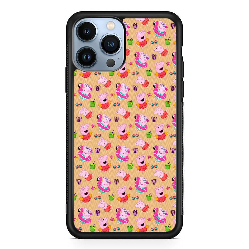 Peppa Pig on The Beach Pattern 2D Rubber Phone Case-Black-Oxvistore
