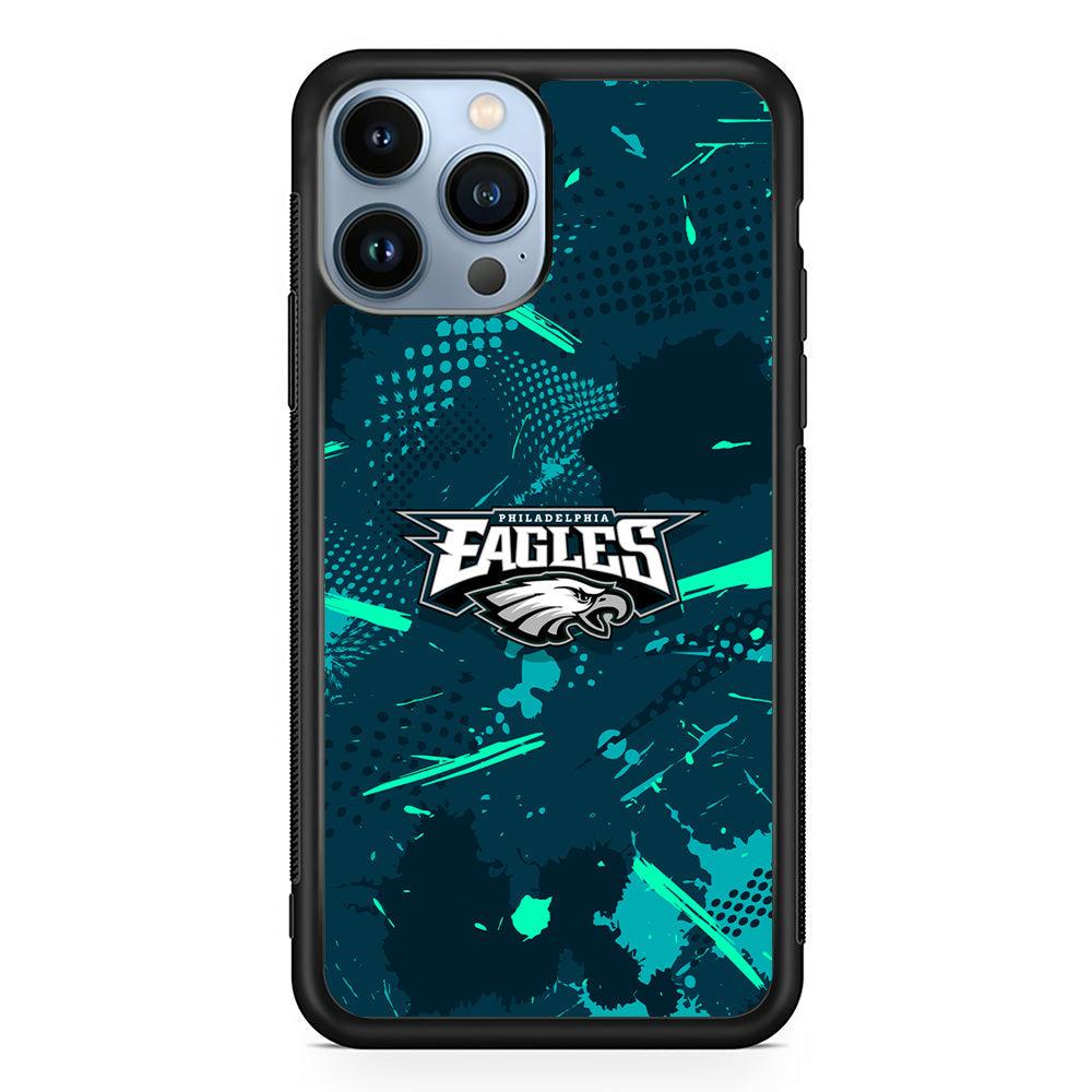 Philadelphia Eagles Abstract Bold Green iPhone 15 Pro Case-Rubber Black (2D Case)-Oxvistore