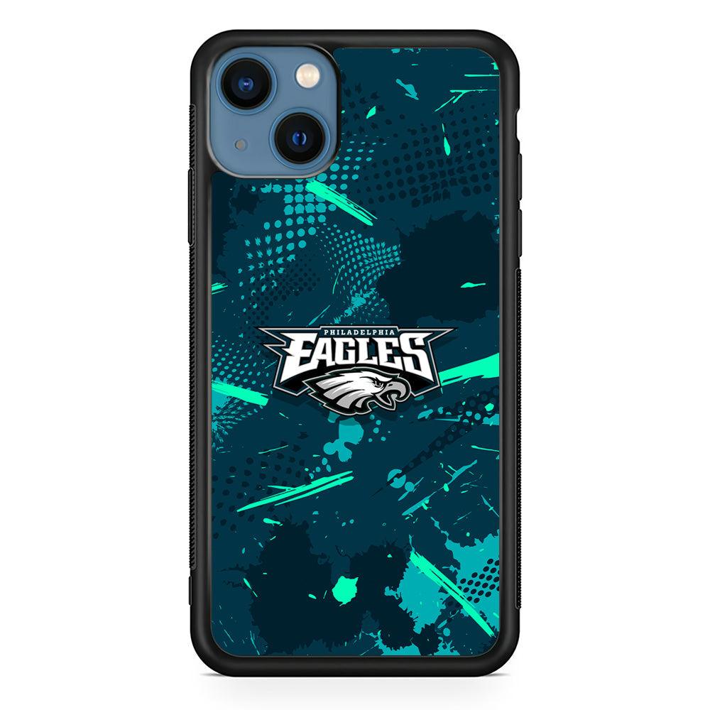 Philadelphia Eagles Abstract Bold Green iPhone 13 Case-Rubber Black (2D Case)-Oxvistore